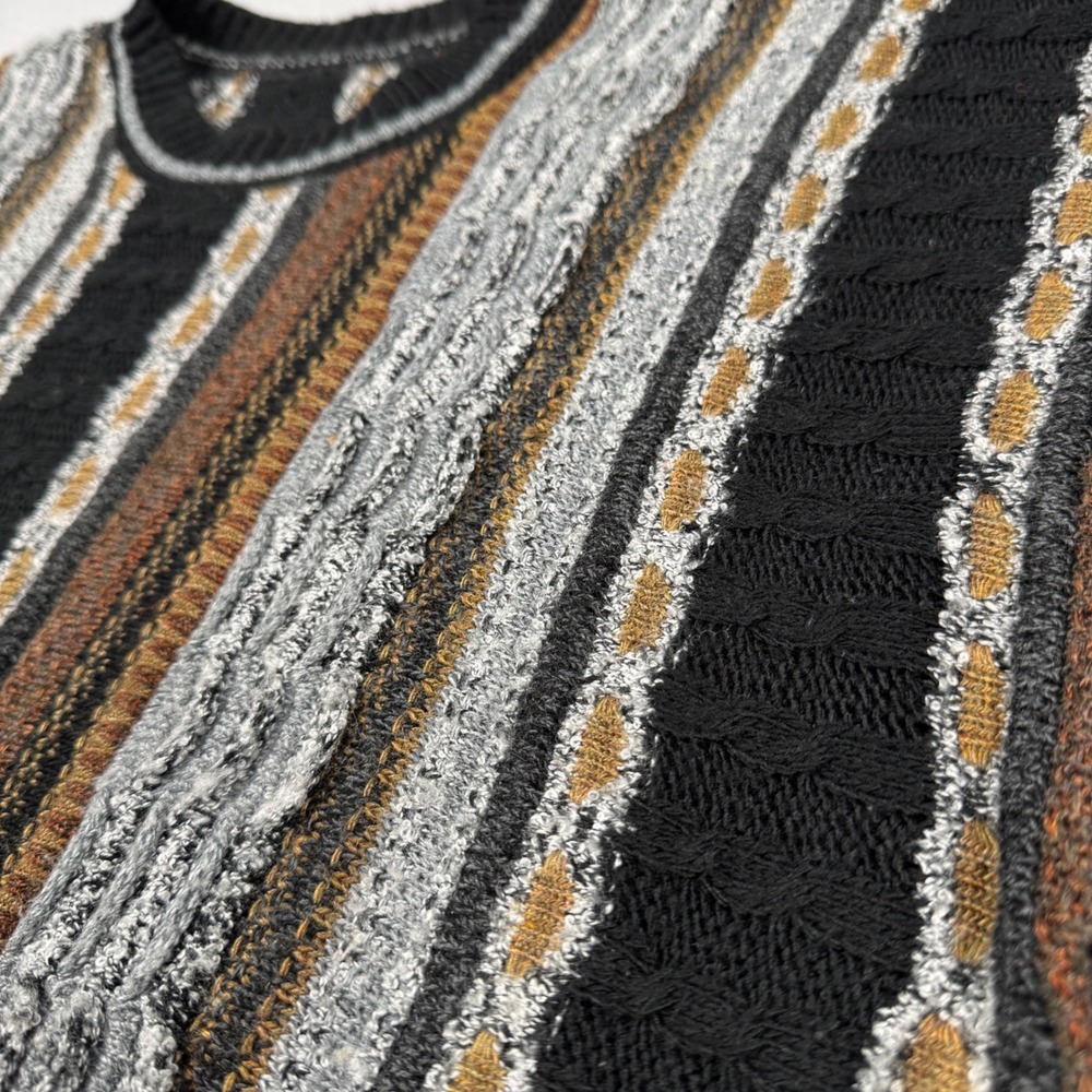 Vintage Coogi Style 3D Knit Sweater Mens Multi Color Vertical Stripe No Tag - Picture 2 of 8